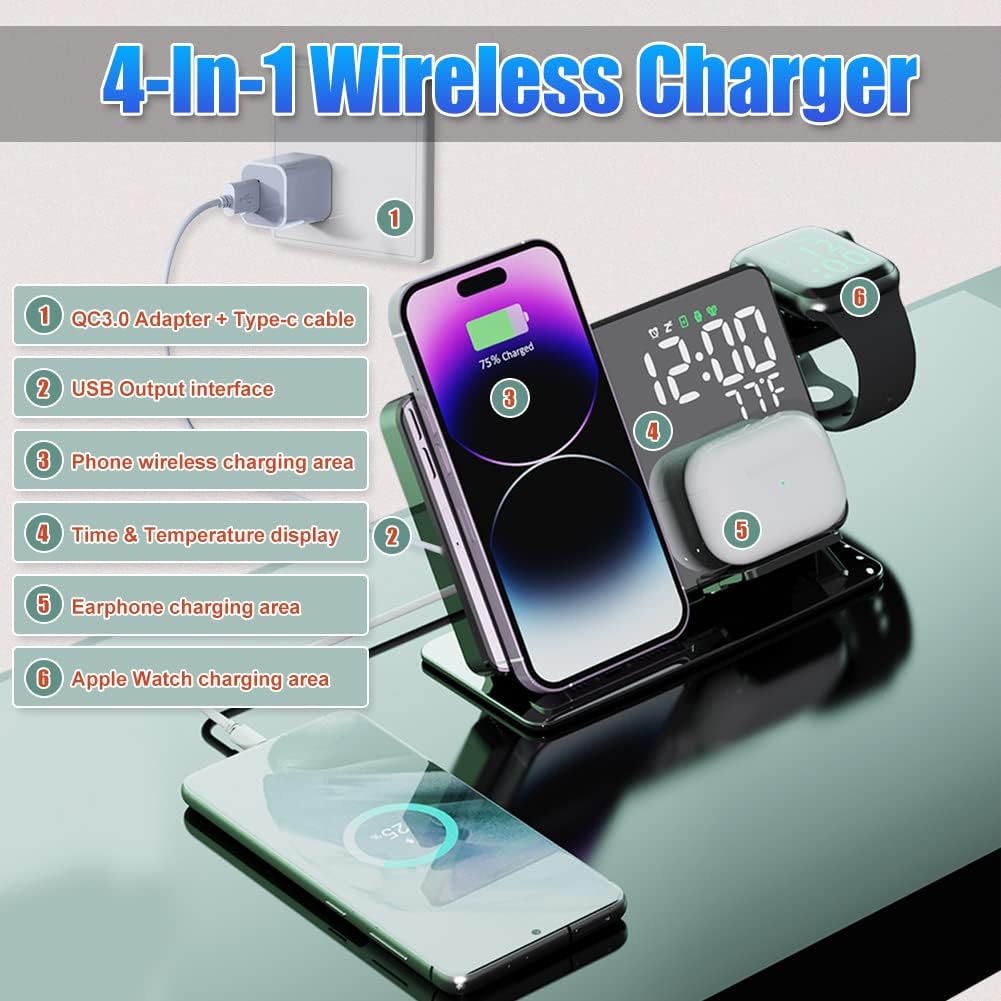 Wireless charger/ Alarm clock thermometer wireless charger