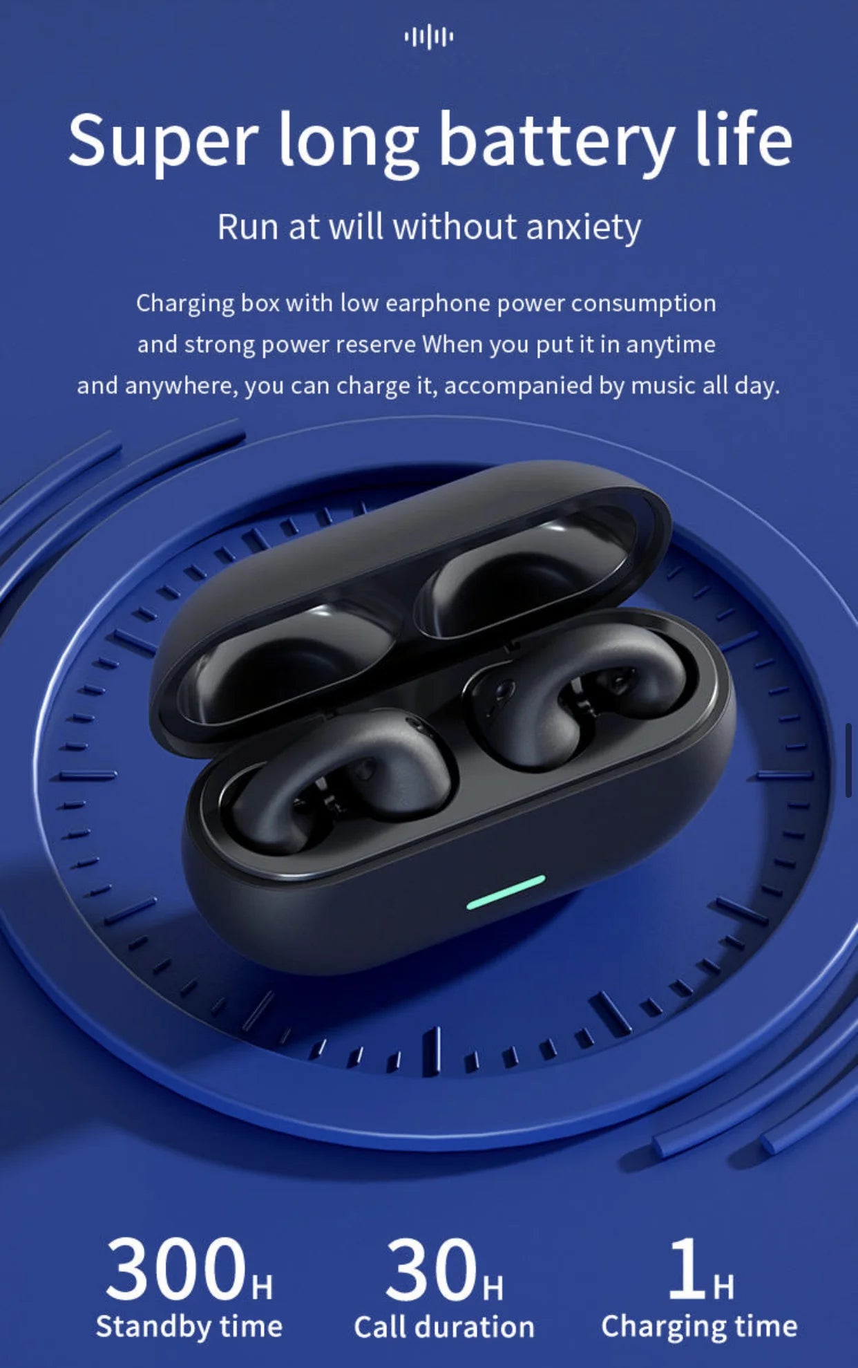 Wireless Bluetooth Earphones with Charging Box, Ear Hook, Sport Earbuds, Headset, Microphone, Smartphone