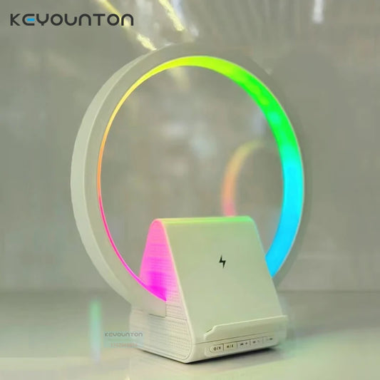 Fast Wireless Charger Disk Bluetooth Speaker RGB Night Light Atmosphere Lamp Charging Station For iPhone/Samsung