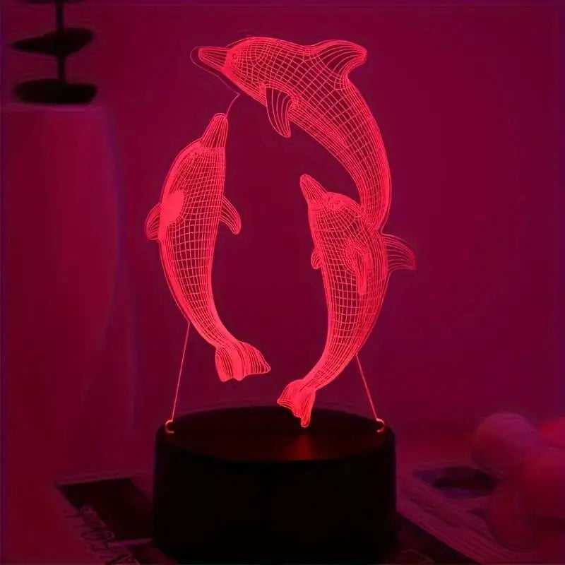 3D Dolphin Night Light Optical Illusion Lamp With Touch, Ambient Lamp For Bedroom