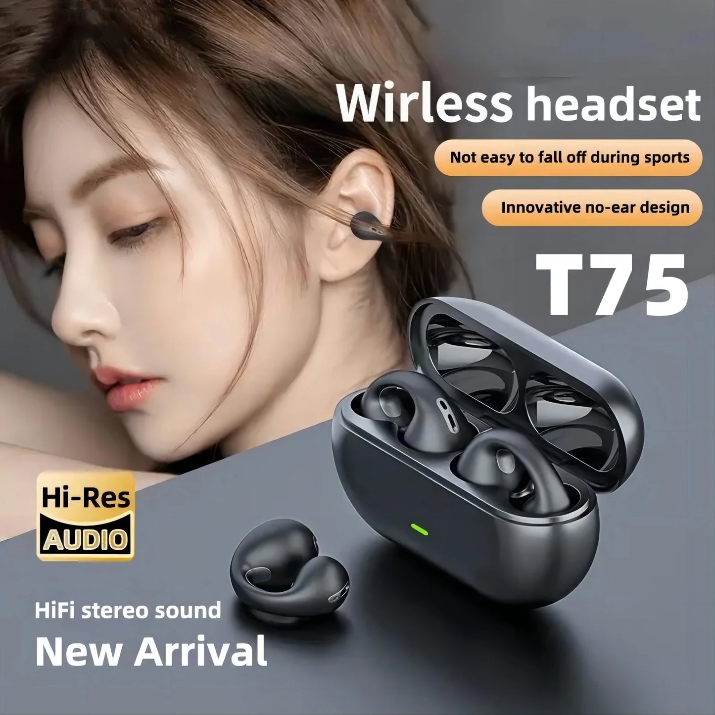 Wireless Bluetooth Earphones with Charging Box, Ear Hook, Sport Earbuds, Headset, Microphone, Smartphone