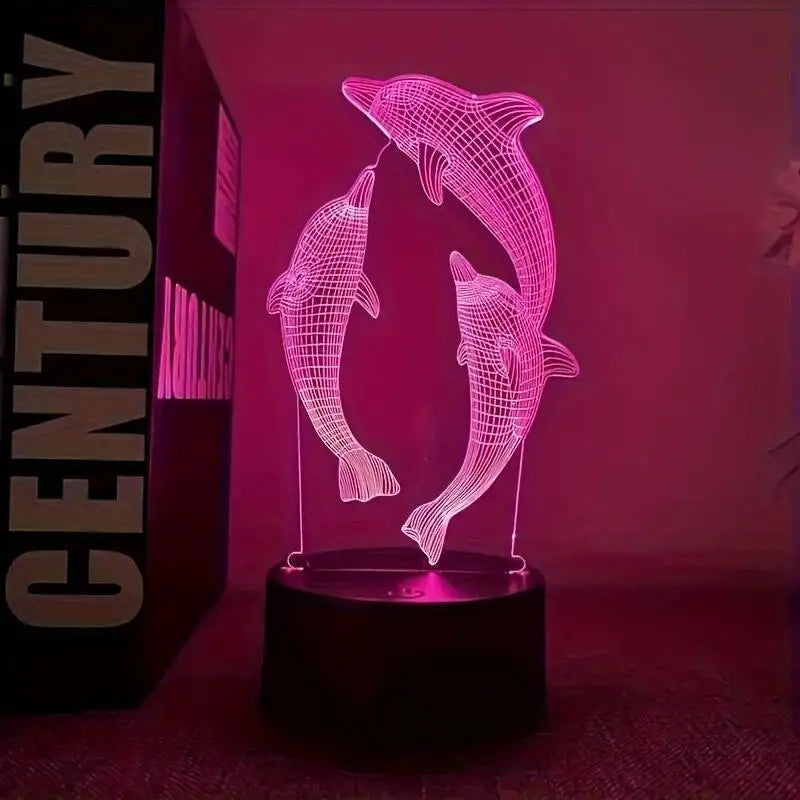 3D Dolphin Night Light Optical Illusion Lamp With Touch, Ambient Lamp For Bedroom