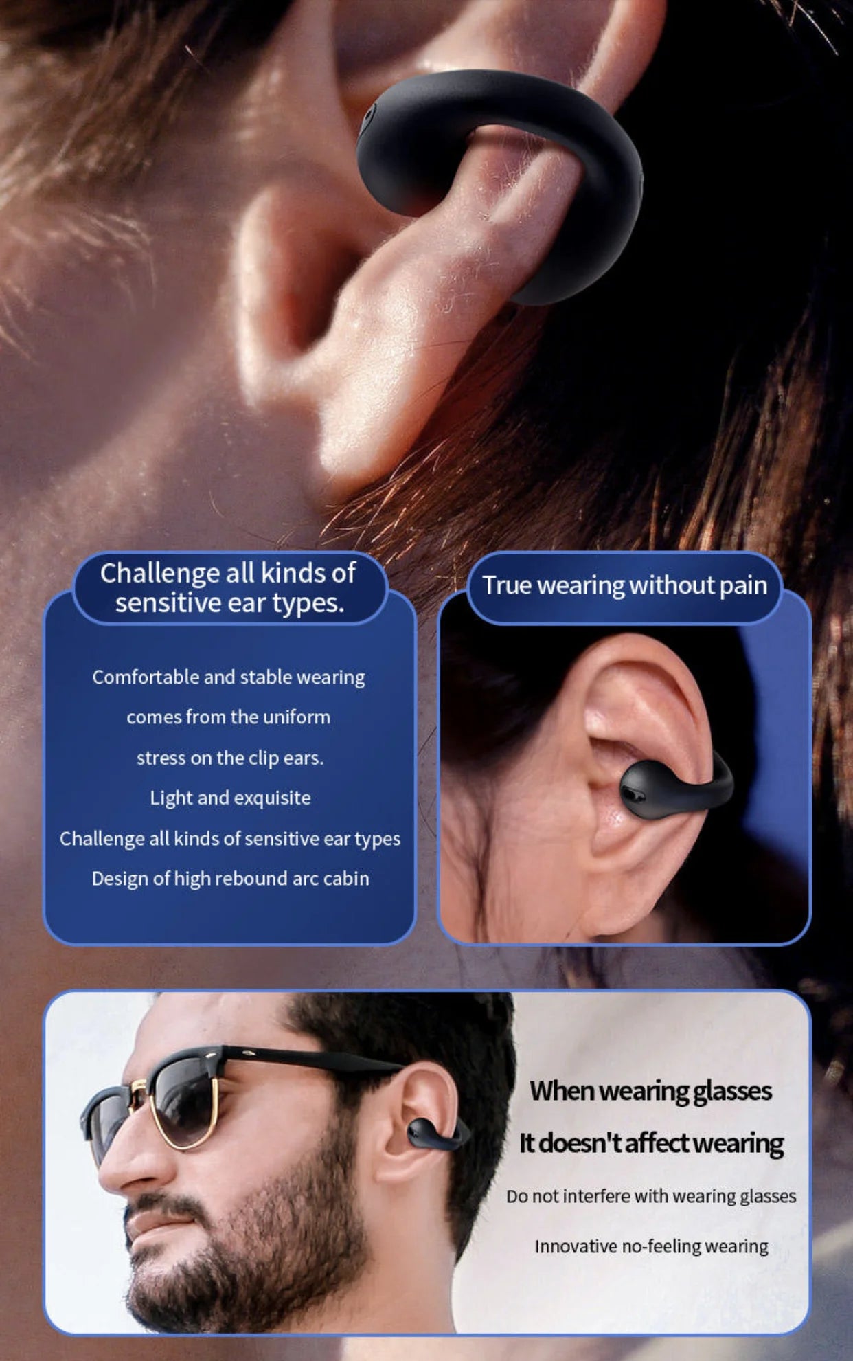 Wireless Bluetooth Earphones with Charging Box, Ear Hook, Sport Earbuds, Headset, Microphone, Smartphone