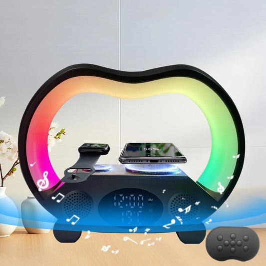 Wireless Charging Speaker 6 in 1 Night Light Bluetooth Speaker Alarm Clock