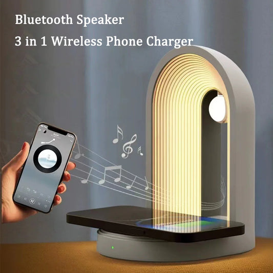 Wireless Phone Charger Station, Portable Bluetooth Speaker