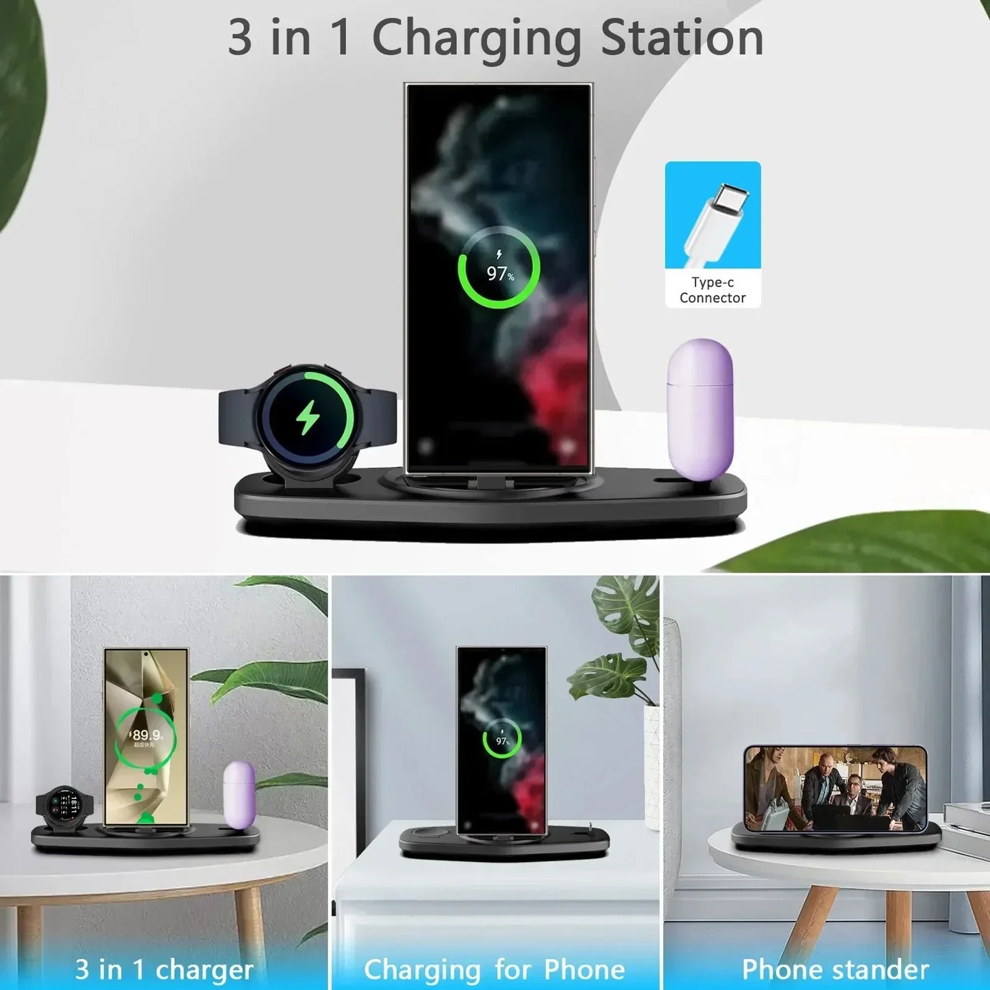 Fast Wireless Charger Stand For Samsung Galaxy S24 S23 Watch 5 4 Active 2/1 Buds Z